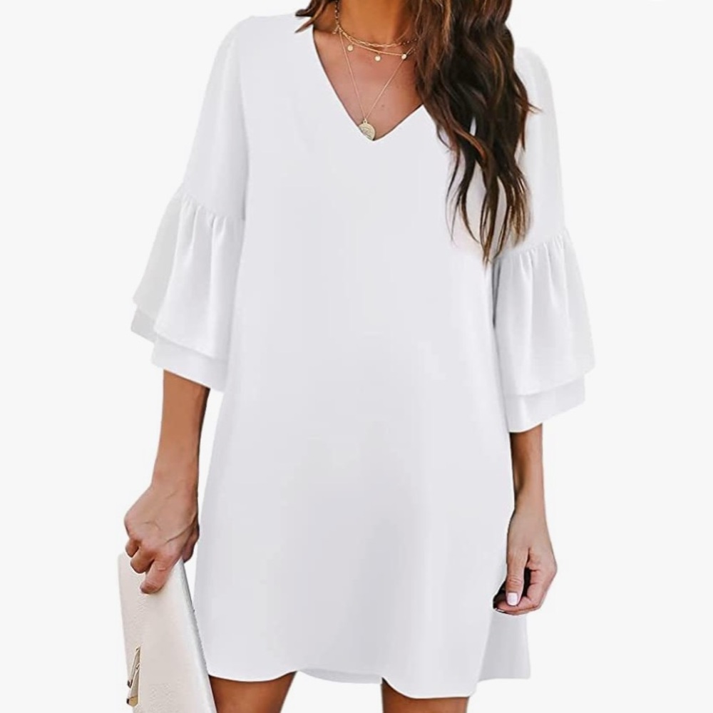Women's Dress Sweet & Cute V-Neck Bell Sleeve Shift Dress Mini Dress